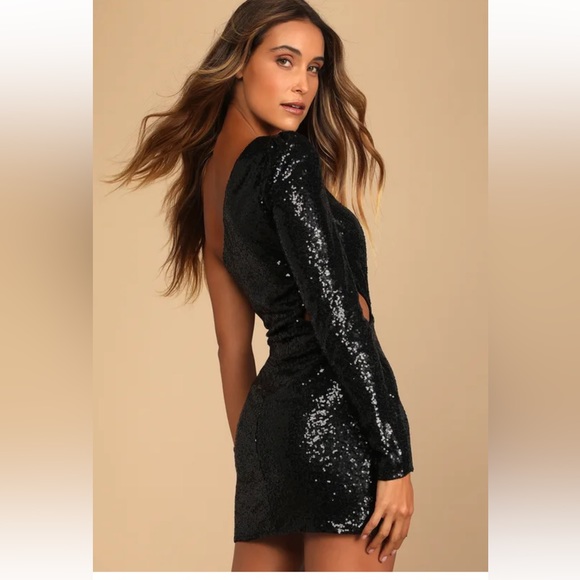 Lulus Total Diva Black Sequin One-Shoulder Bodycon Mini Dress - Picture 4 of 4